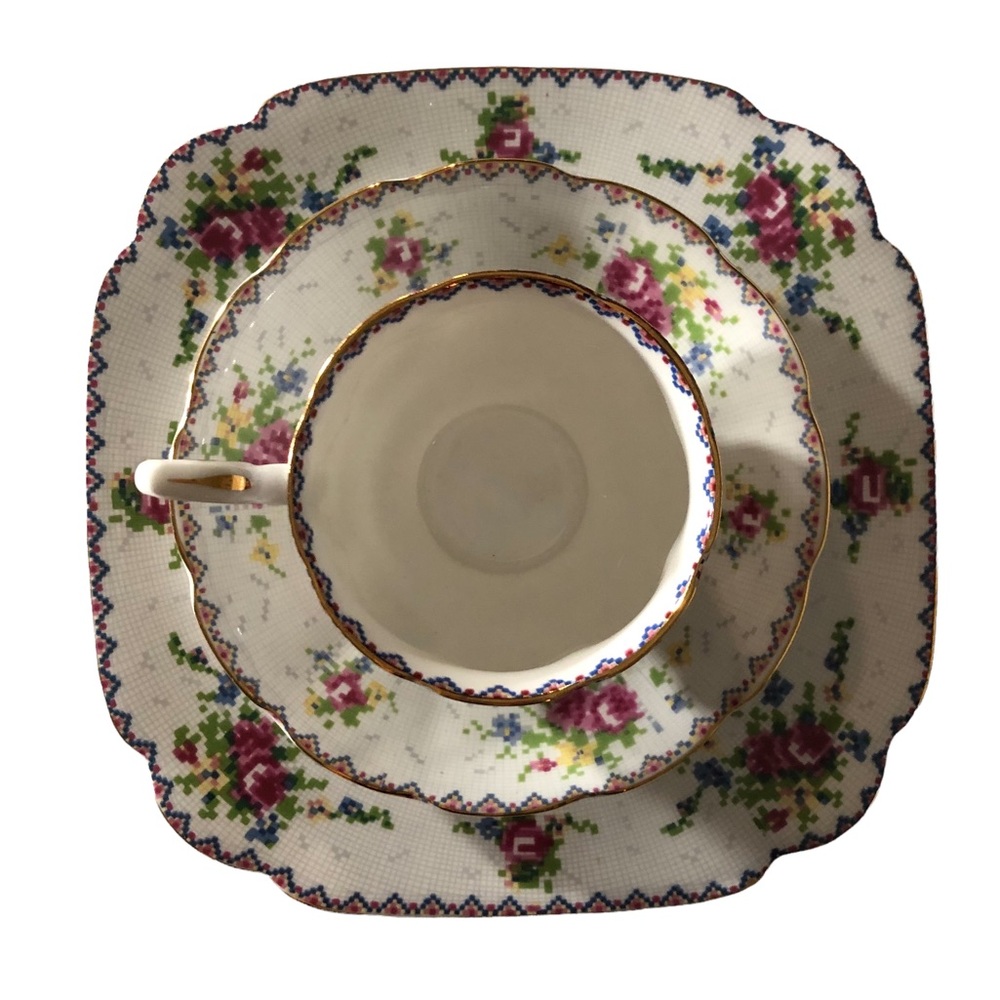 Royal Albert English China Petit Point Tea Coffee Cup Saucer Plate Set Floral